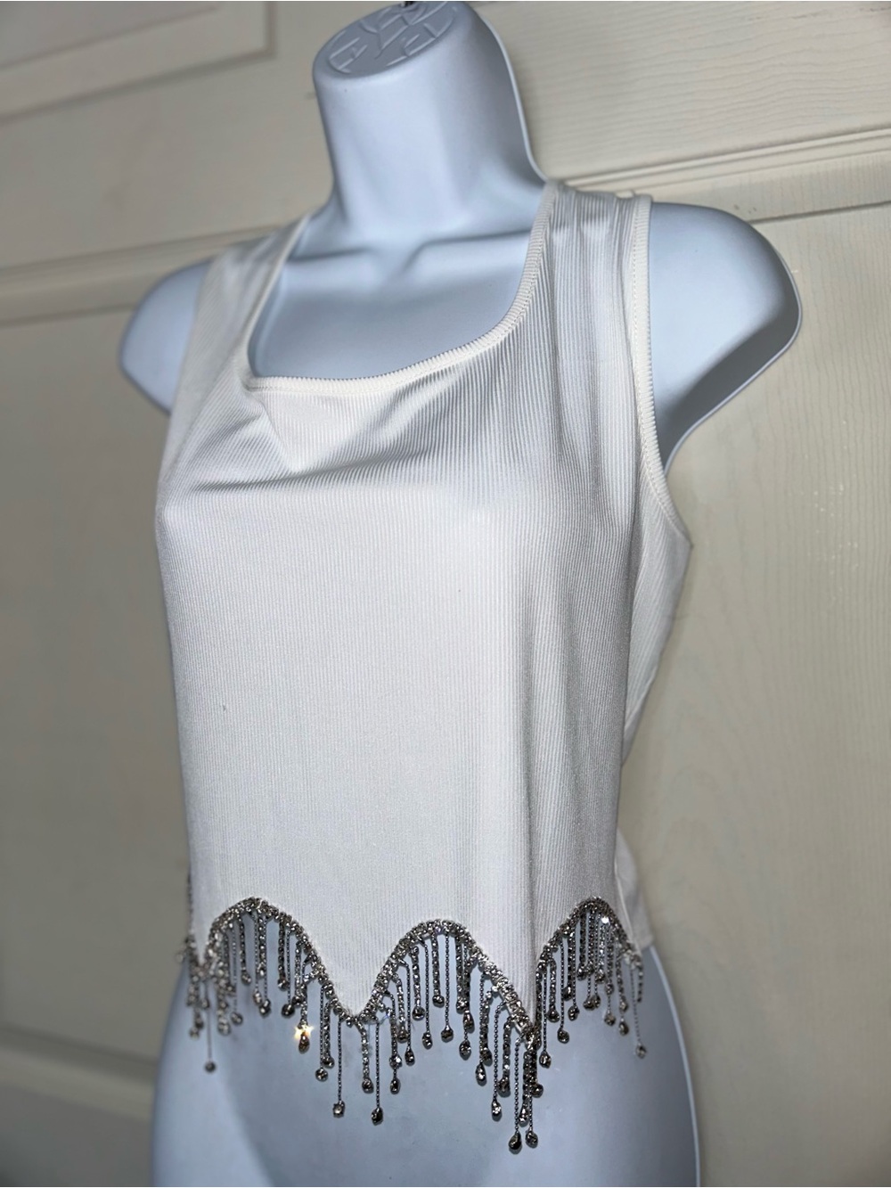 Women's White Beaded Tank Top